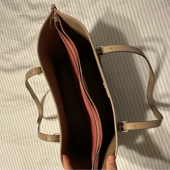 Coach Tan and Pink Striped Tote - Picture 2 of 3